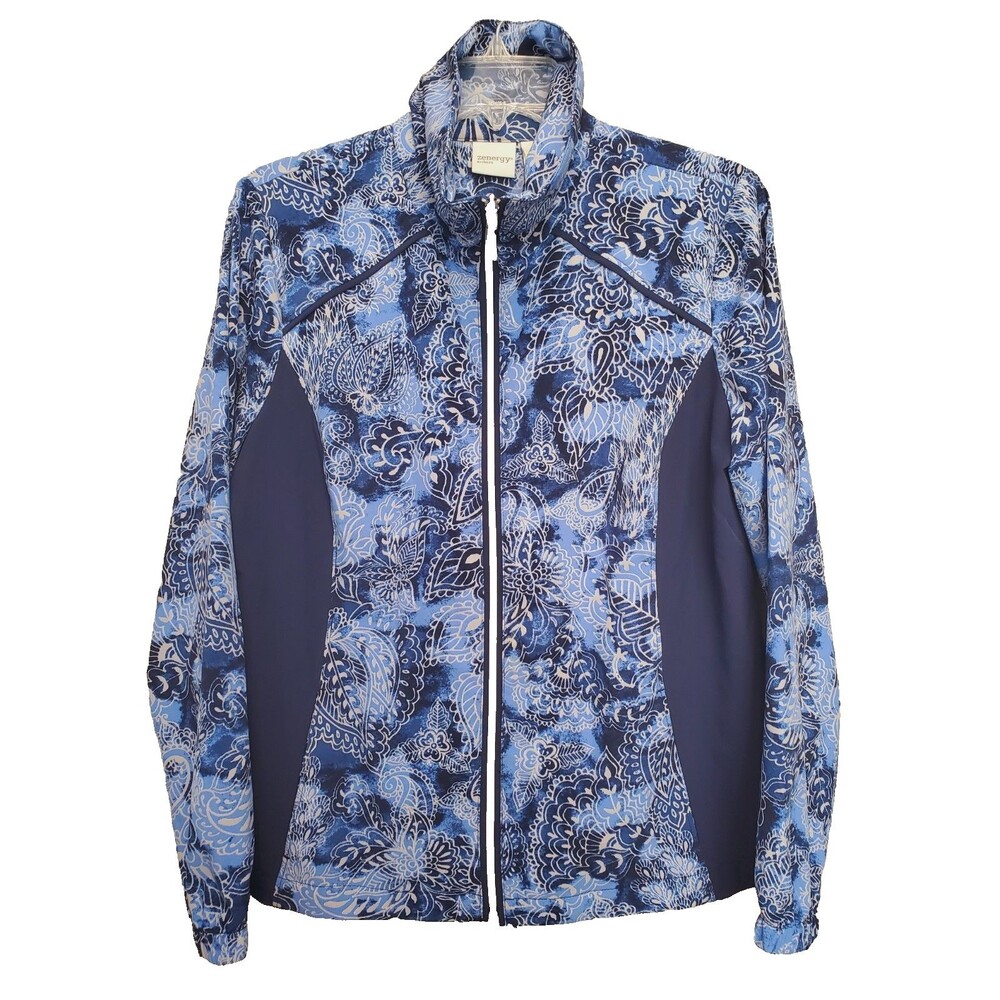 Chico's Zenergy Blue Paisley Full-Zip Mock Neck Activewear Jacket Size 1 MEDIUM
